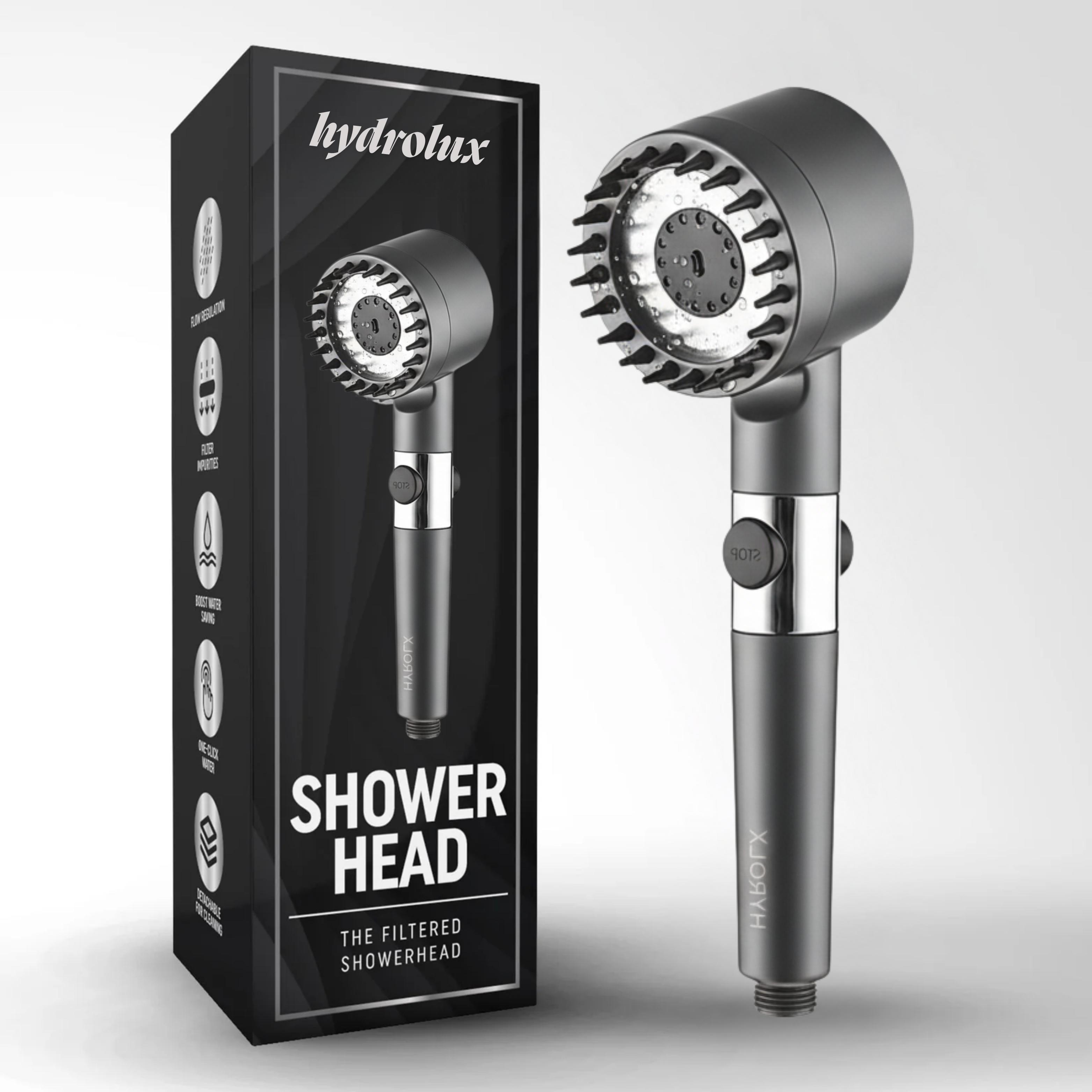 HydroLux® | Cabezal de ducha Alta Presión y Filtro de Agua
